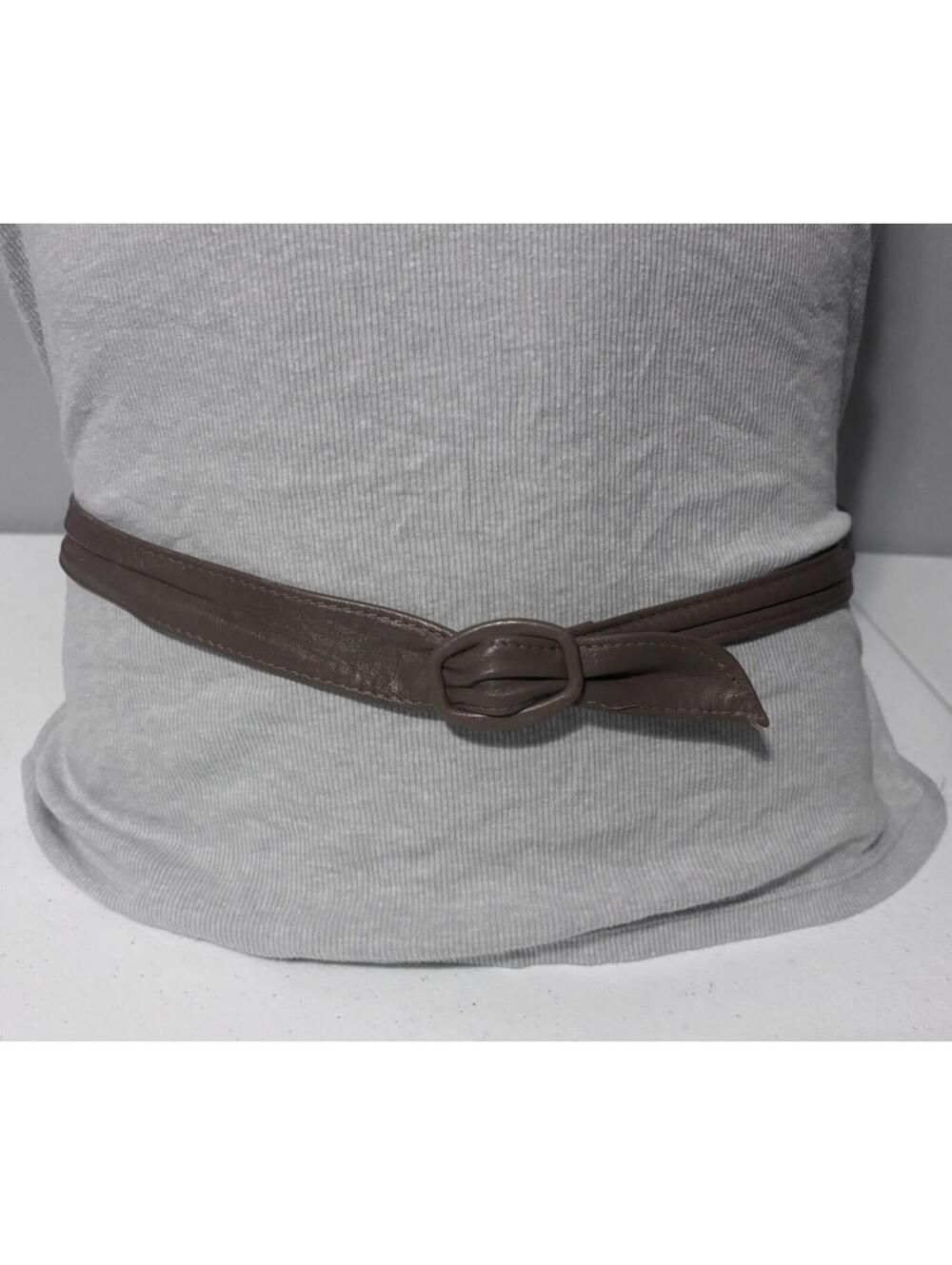 Thin Faux Leather Light Brown Belt Acrylic Buckle Medium